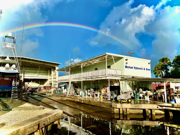 The Boatyard under a beautiful sky and rainbow